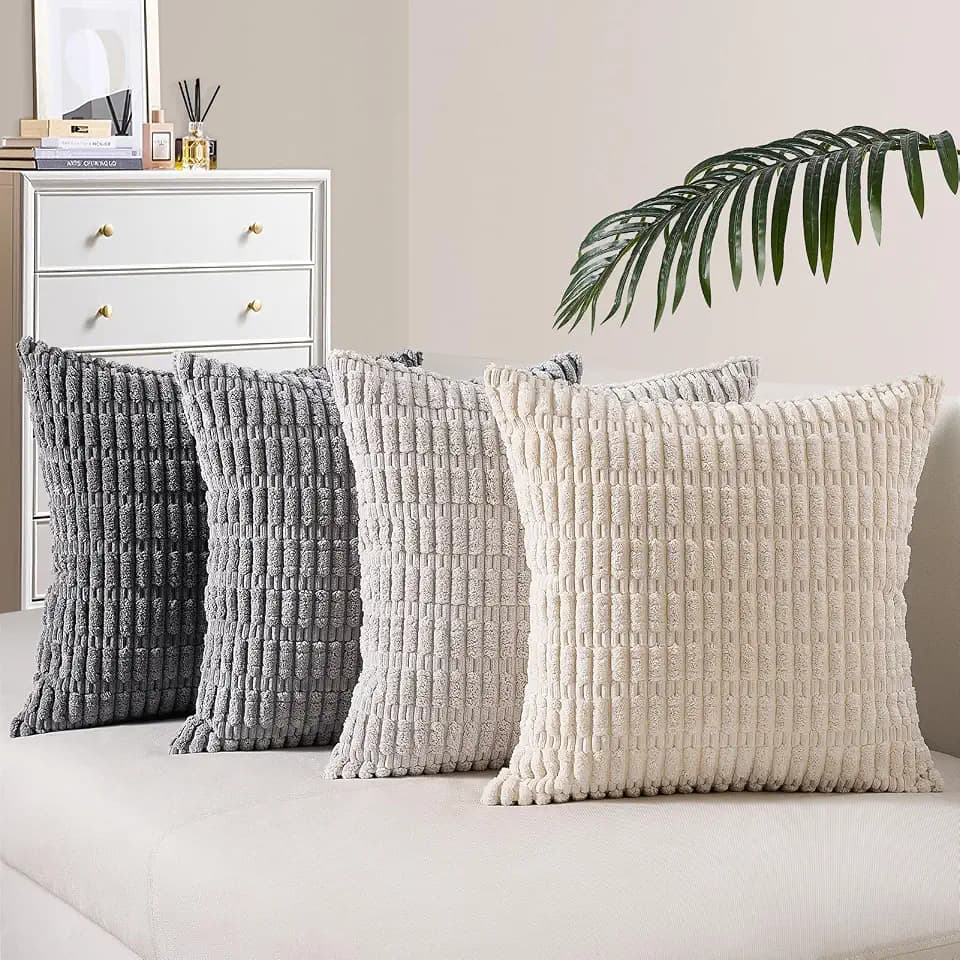 Topfinel 4er Set Boho Kissenbezug 40x40 cm grau Kordsamt Kissenbezüge Kissenhülle sofakissen dekokissen deko für Sofa Schlafzimmer Wohnzimmer Kinder flauschig Farbverlauf