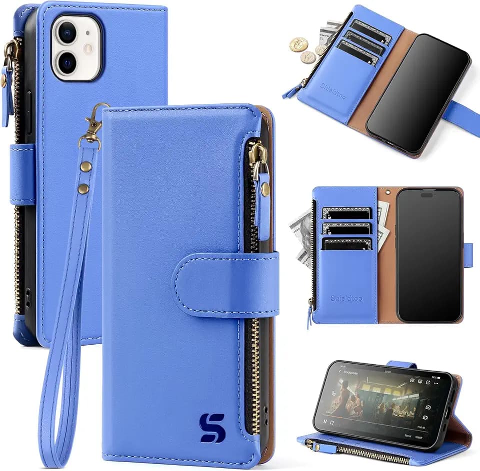 Shieldtop for iPhone 11 Pro Wallet Case with Card Holder,Purple Blue
