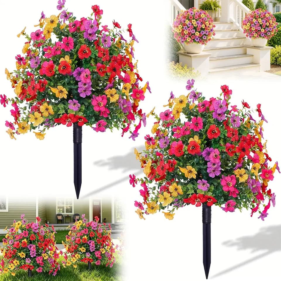 2PCS Artificial Topiary Ball Flowers with Spike Fake Bushes Mix 4 Colors