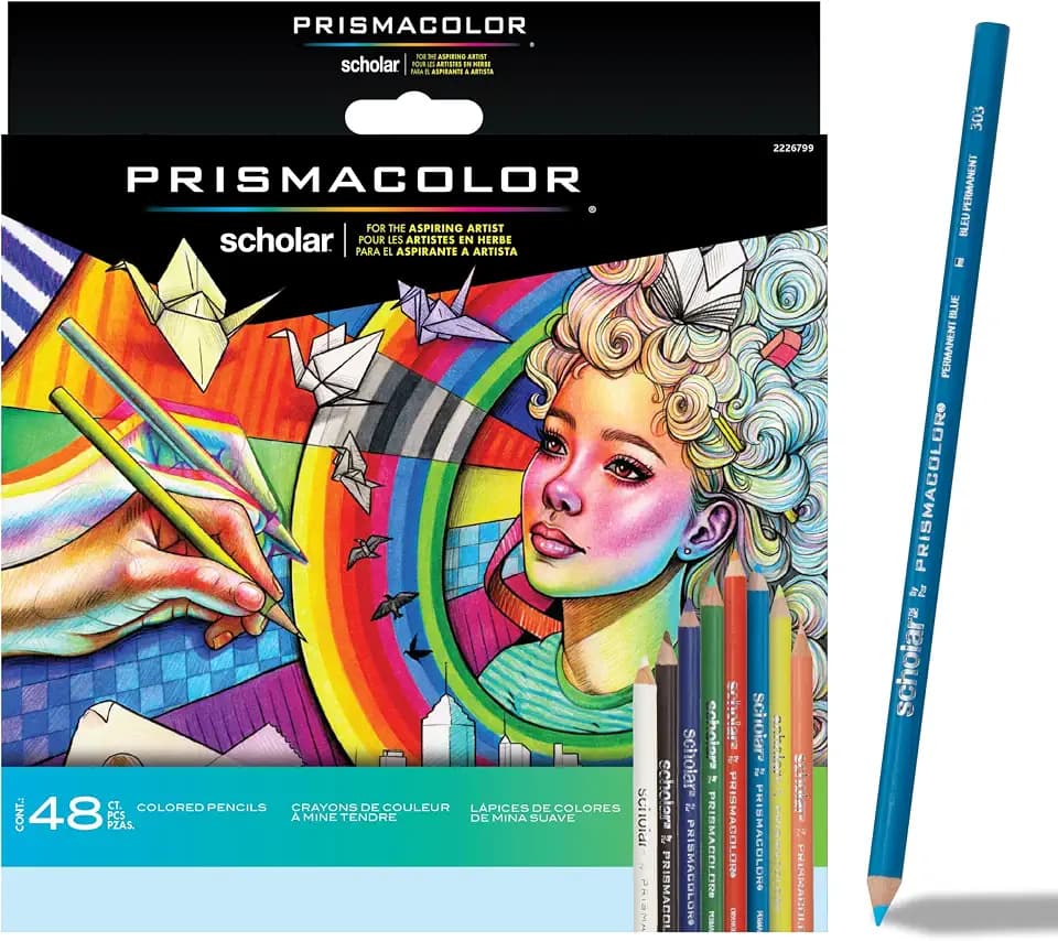 Prismacolor Scholar Colored Pencils, Assorted Colors, 48 Count - Perfect for Sketching, Drawing, Coloring