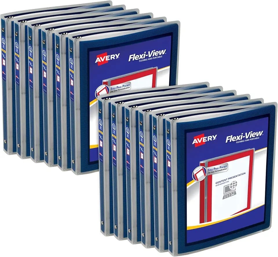 Avery® Flexi-View® 3 Ring Binders, 1/2" Rings, 12 Navy Blue Binders