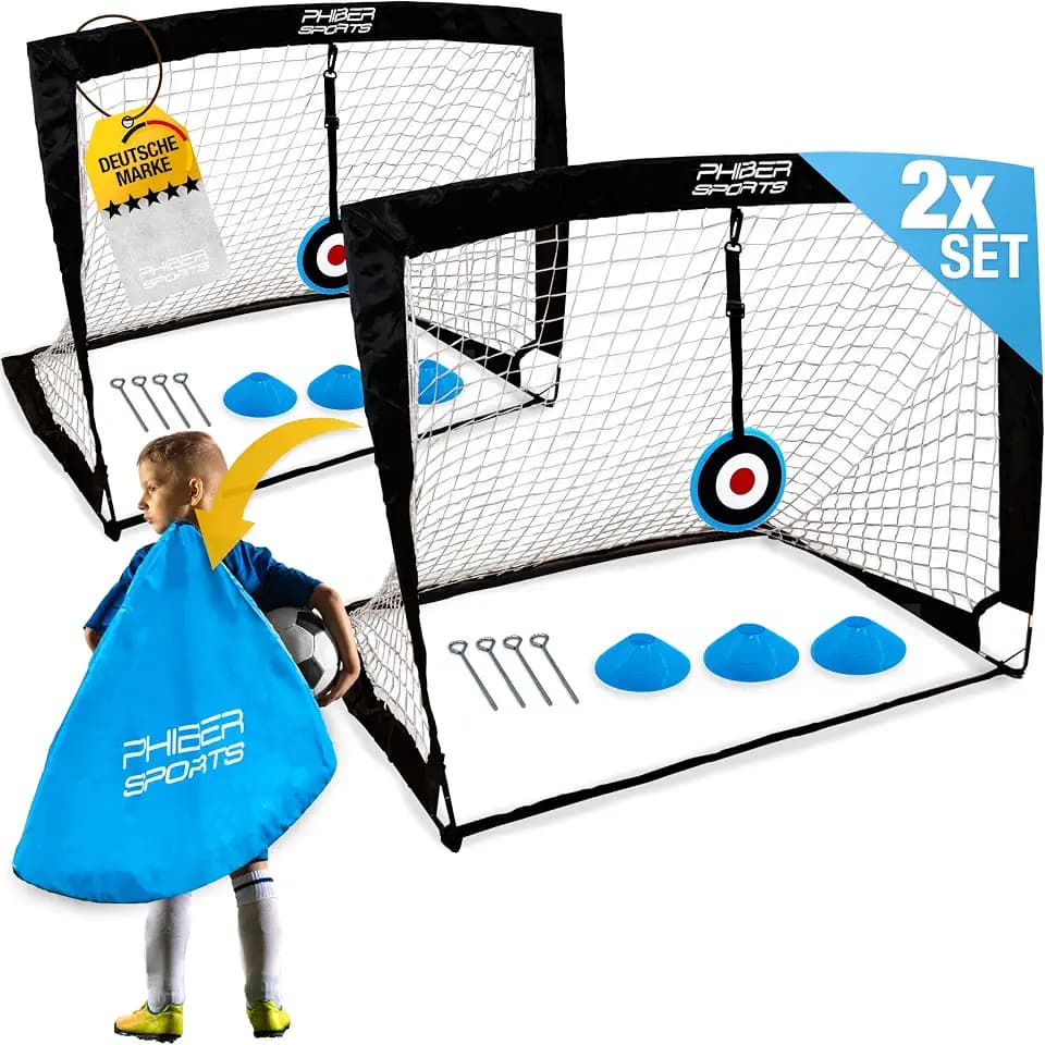 2er Fußballtor Kinder Set - Fußball Tore +Tragetasche, 6X Hütchen, 2X Ziele
