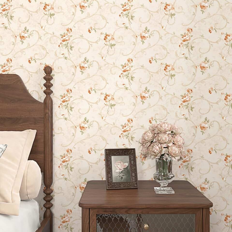 WESTICK French Country Peel and Stick Wallpaper Vintage Neutral Floral Wallpaper for Bedroom Retro Floral Contact Paper for Living Room Accent Walls Bathroom Cabinets and Drawers 17.5" x 100"