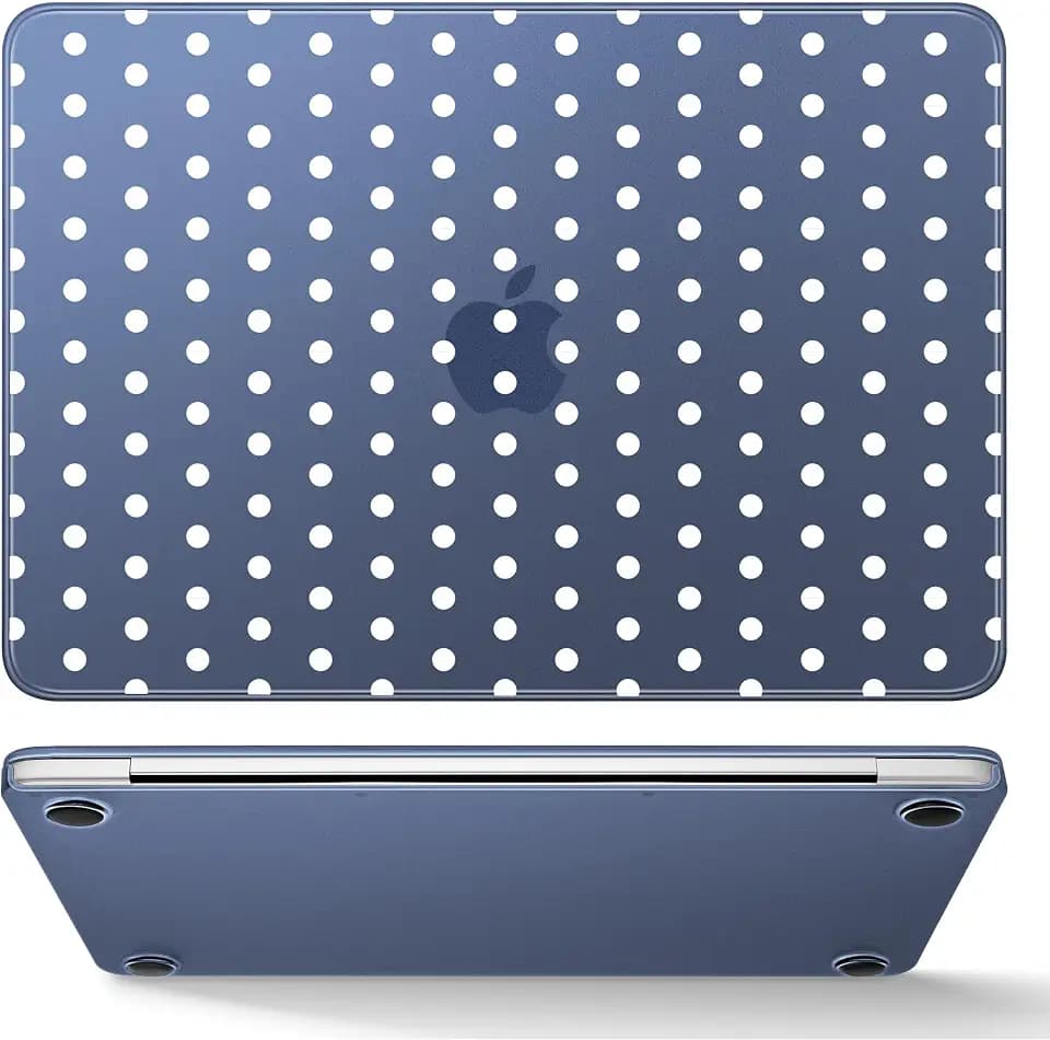 May Chen for MacBook Neo Case 13 inch 2026 | 100% Match Official Color | Pattern printing, Anti-Crack & Scratch & Fingerprint | Protective Hard Shell Cases Laptop Model A3404, Indigo - White Polka dot