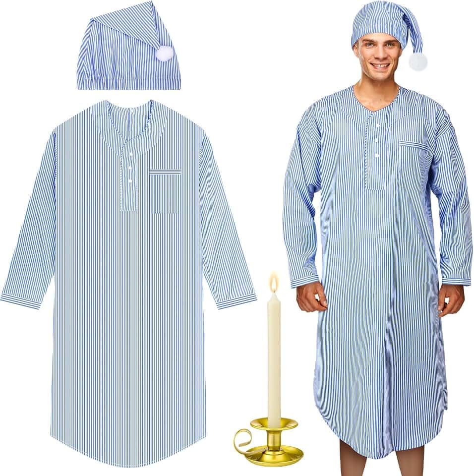 Toulite 4 Pcs Christmas Men's Pajama Set Nightgown Cap Costume, X-Large