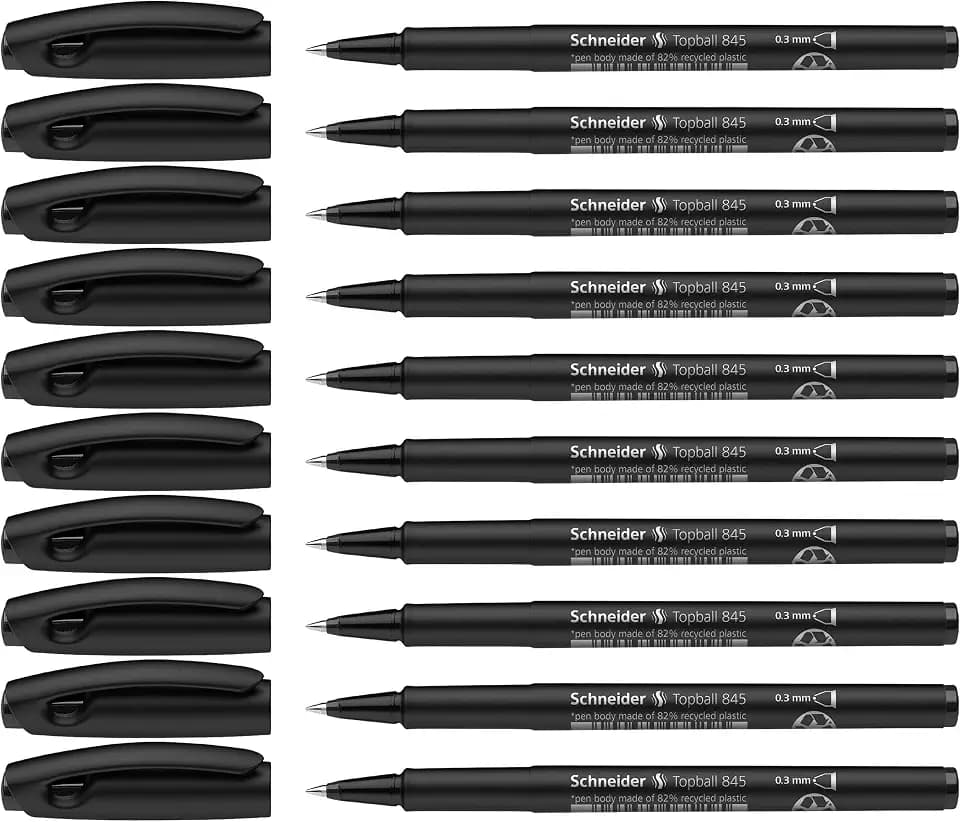 Schneider 184501 Topball 845 Tintenroller (stabiler Edelstahlspitze, 0,3 mm) 10er Packung schwarz
