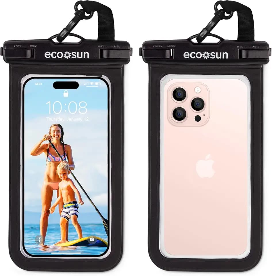 Eco Sun Waterproof Phone Pouch 2 Pack, Waterproof Phone Case, Black Black