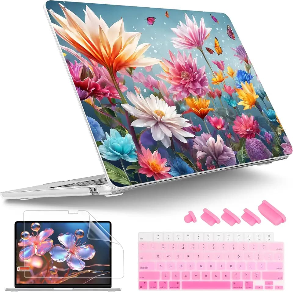Tuiklol for MacBook Air 13 inch Case M5 2026 M4 2025 M3 2024 M2 2022 Release Model A3449 A3240 A3113 A2681,Plastic Hard Shell Cover for MacBook Air 13.6 with Touch ID, Multicolored Floral
