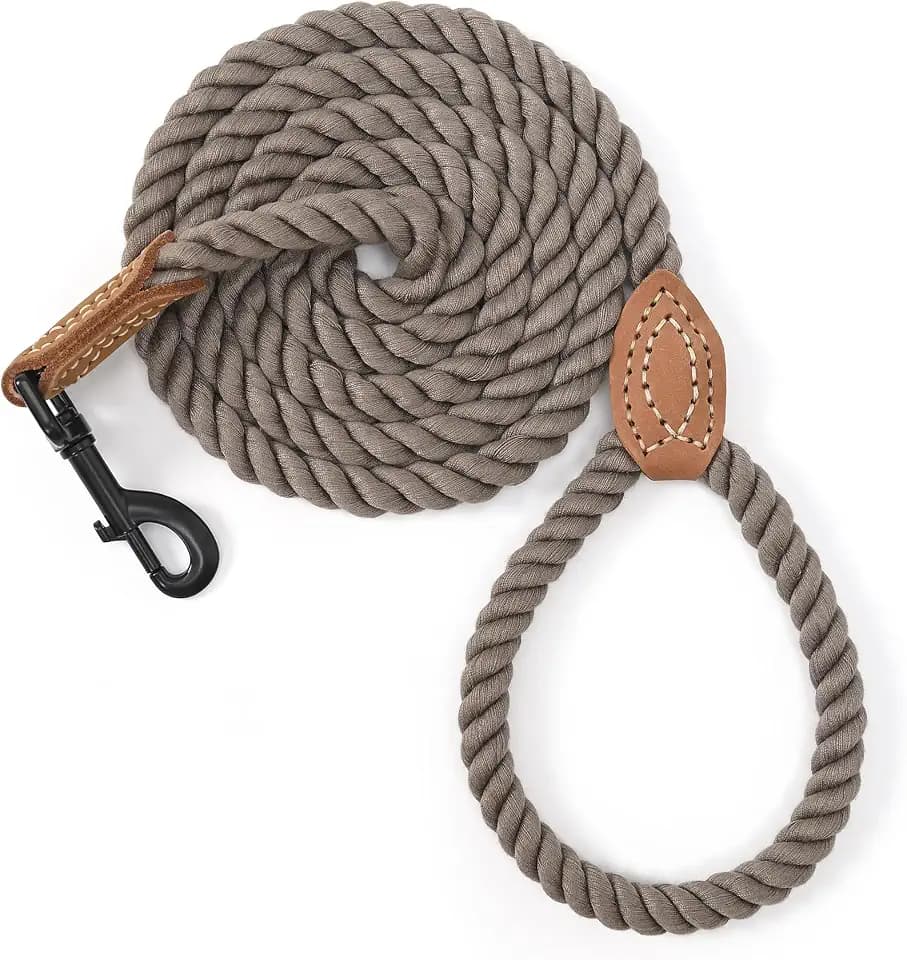 Mile High Life Geflochtene Baumwollleine mit Ledergriff und robustem Metallverschluss (1,2 m, 1,5 m, 1,8 m), 5 FT, camel