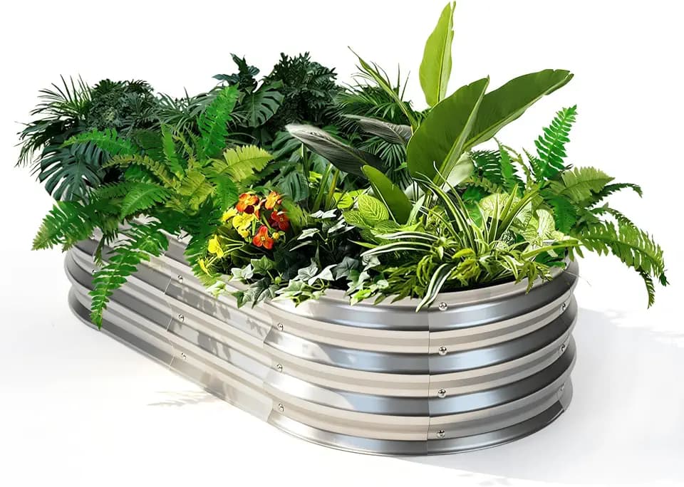 NEWBULIG 4x2x1ft Heavy-Duty Oval Galvanized Raised Garden Bed Outdoor, Metal Planter Box for Vegetables/Flowers/Herbs, Raised Flower Bed for Gardening, Open Bottom, Easy Assembly, Safe Edges