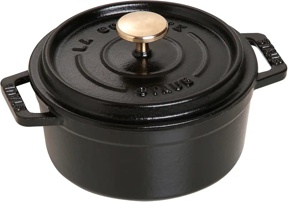 STAUB Cocotte, Gusseisen Bräter mit Deckel, 12 cm, 0,4 L, Rund, Alle Herdarten inkl Induktion, Made in France, Schwarz