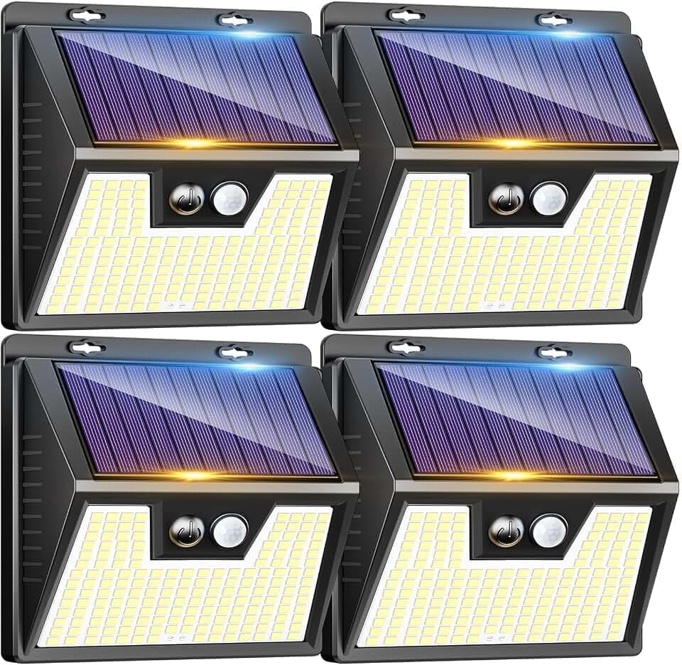 LOTMOS 4 Stück Solarlampen für Außen mit Bewegungsmelderm, Warmes Weiß