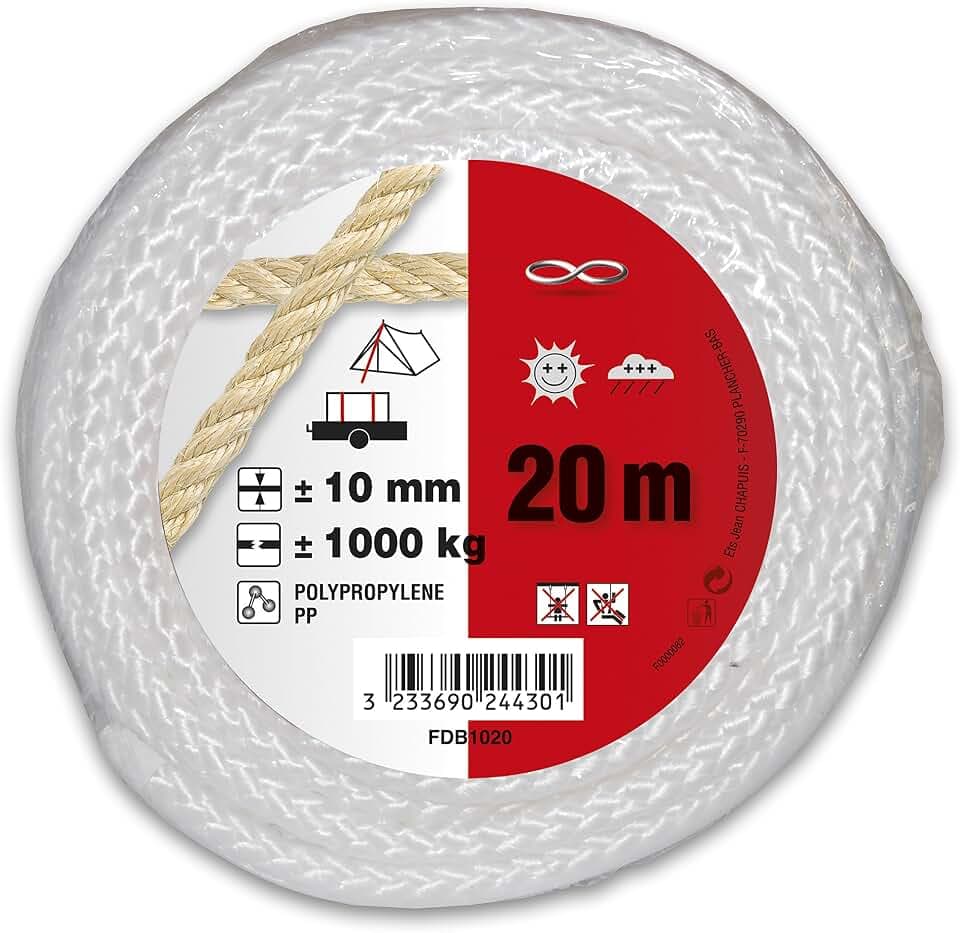 Chapuis FDB1020 Polypropylen-Schnur, geflochten, Maximalbelastung – Résistance à la Rupture Ungefähre 1 T – Durchmesser 10 mm – Länge 20 m – weiß
