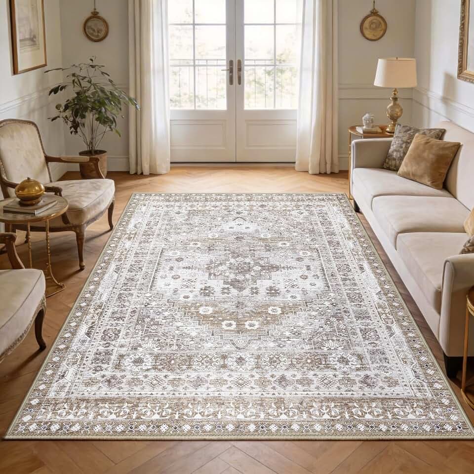 Capslpad Vintage Teppich Wohnzimmer 160x230cm Braun Waschbar