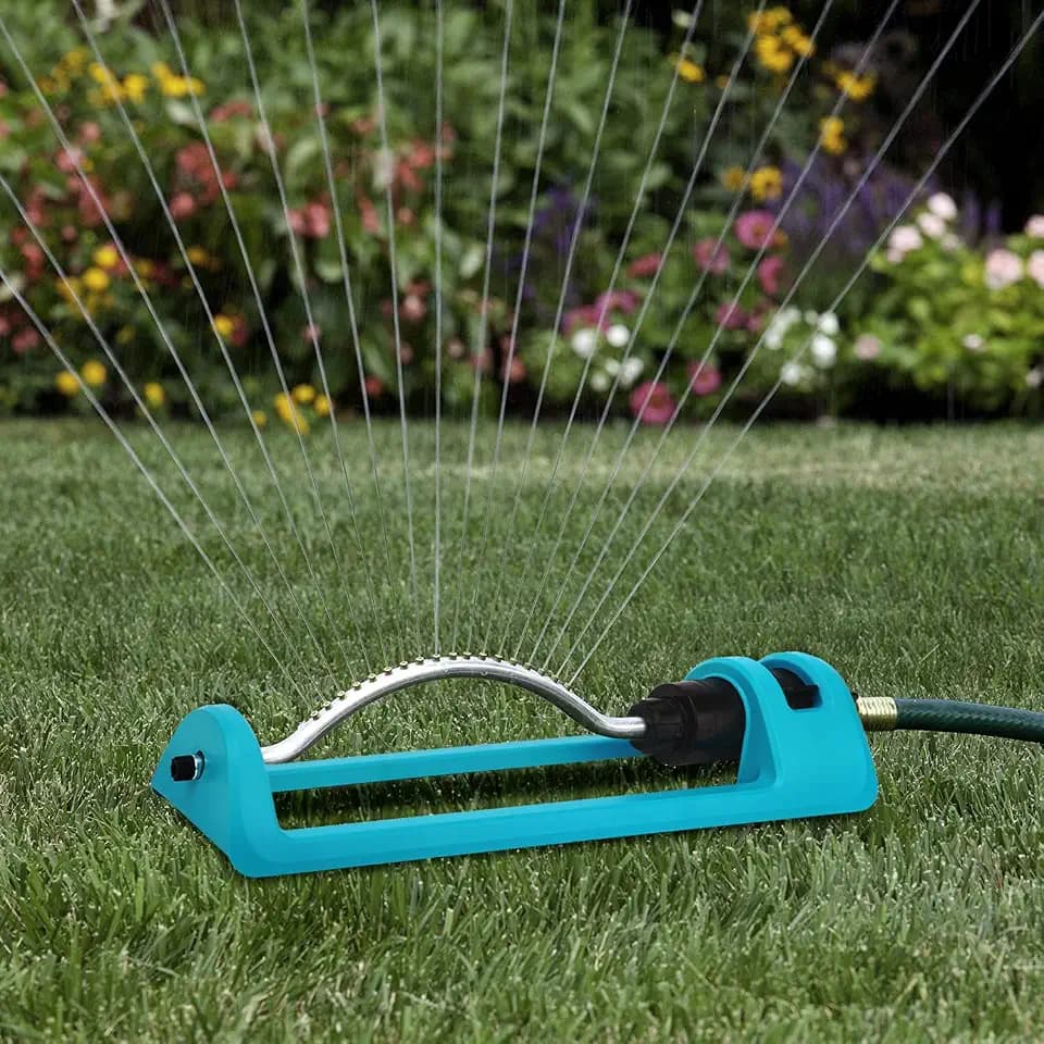 Lawn Sprinkler, 18 Brass Nozzles Garden Water Oscillating Sprinkler for Yard Covers up to 3,600 sq.ft, Heavy Weight Base, Built-in Spray Jet Cleaning Needle