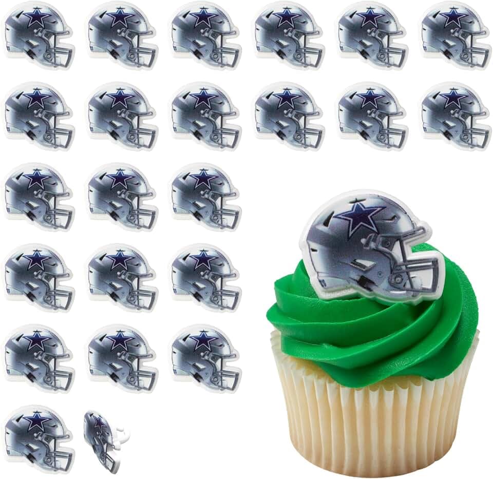 NFL Dallas Cowboys Football Helmet Cupcake Decoration Toppers | 24 Pack