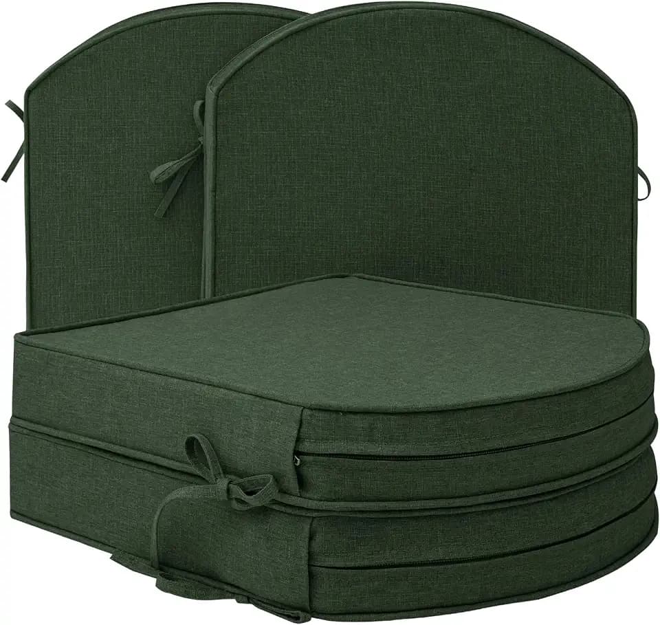Outdoor Chair Cushions, D Shaped, Set of 4, 18.5 x 16, Olive Green
