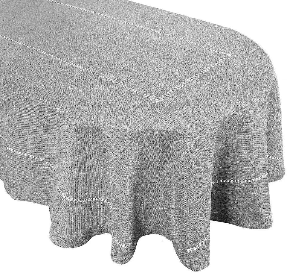 Grelucgo Solid Dark Gray Color Hemstitched Tablecloth (Oval 54 x 72 Inches Tablecloth)
