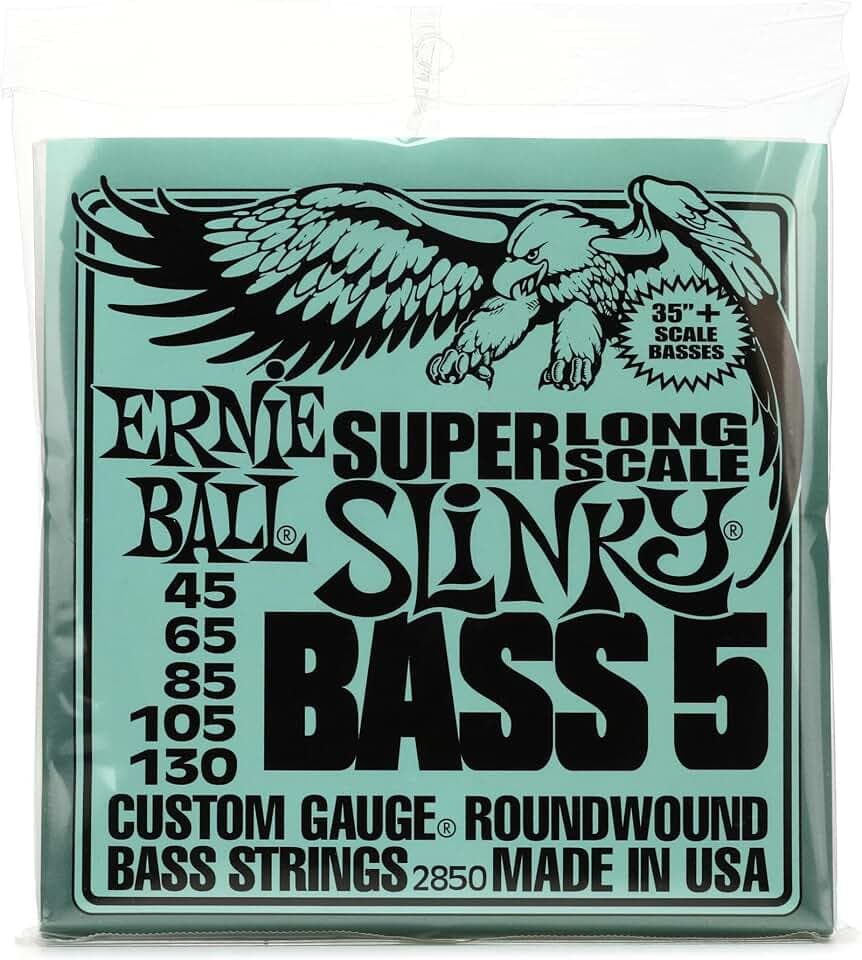 Ernie Ball 5-String Super Long Scale Slinky Nickel Wound Bass Guitar Strings, 45-130 Gauge (P02850)