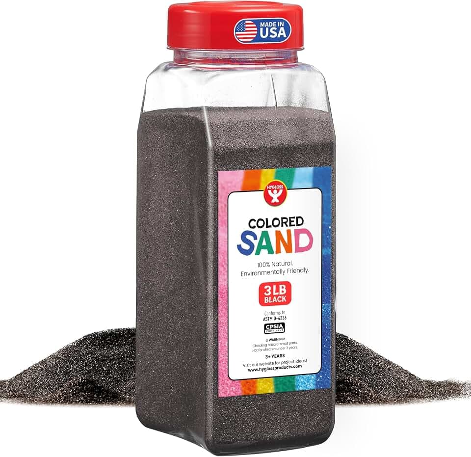 Hygloss Colored Sand for Crafts – 3 lb Bottle, Black – Vibrant Colorful Fine Sensory Play Sand Art Kits for Kids – Classroom Activities for Children 3 4 5 6 7 8 9 10 11 12 – Safe for Ages 3+