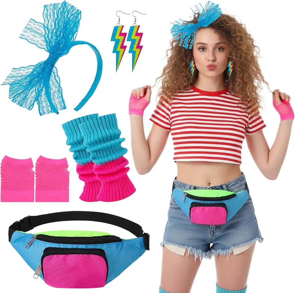 5Pcs 80s Accessories for Women Neon Costume Halloween Cosplay