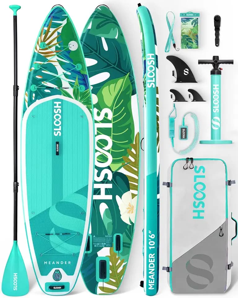 SLOOSH Inflatable Stand Up Paddle Board, 10'6" Inflatable Paddle Boards with Premium Accessories, Non-Slip EVA Deck, Ultra-Light Carry Bag Pump, Meander SUP for Youth & Adults
