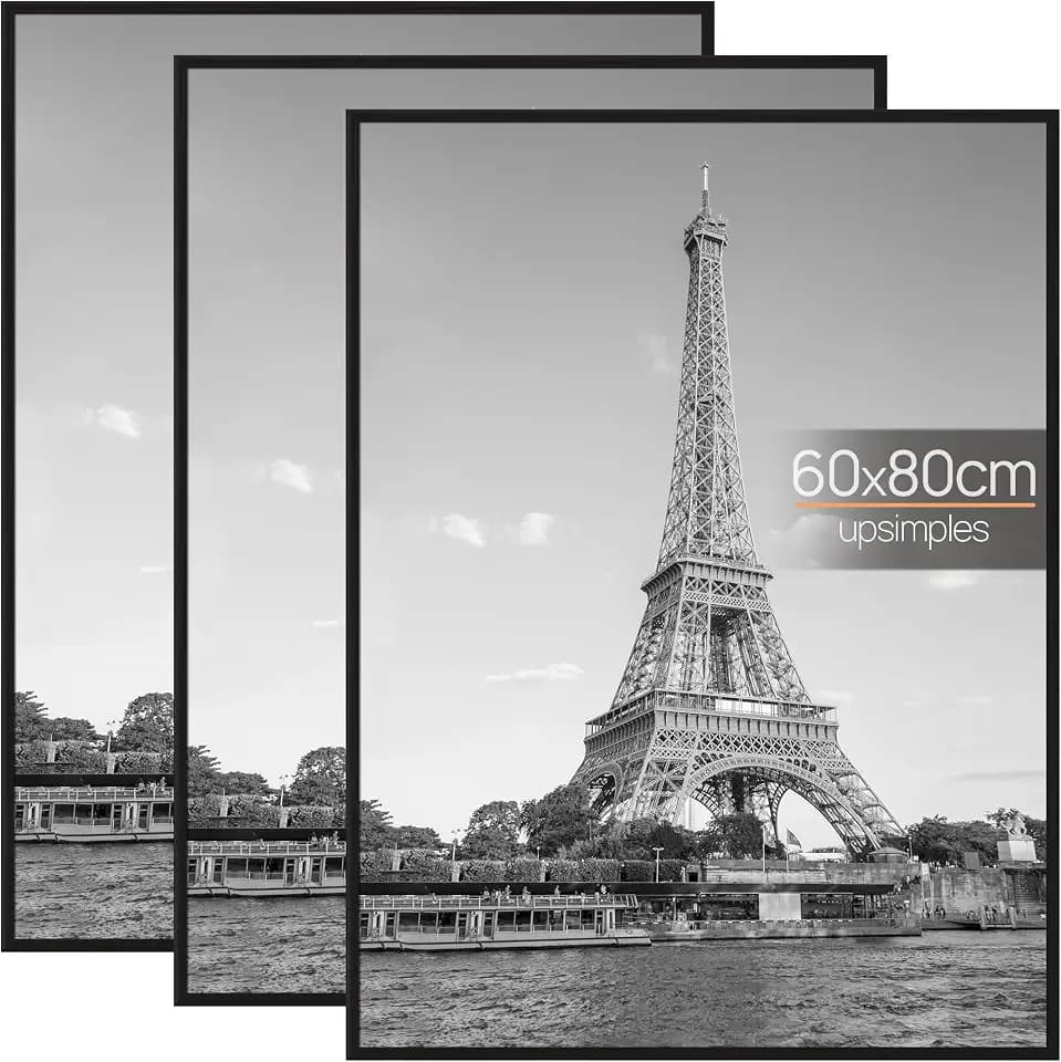 upsimples 3er Set Bilderrahmen 60x80 Schwarz für Wandbilder, Poster,Fotos