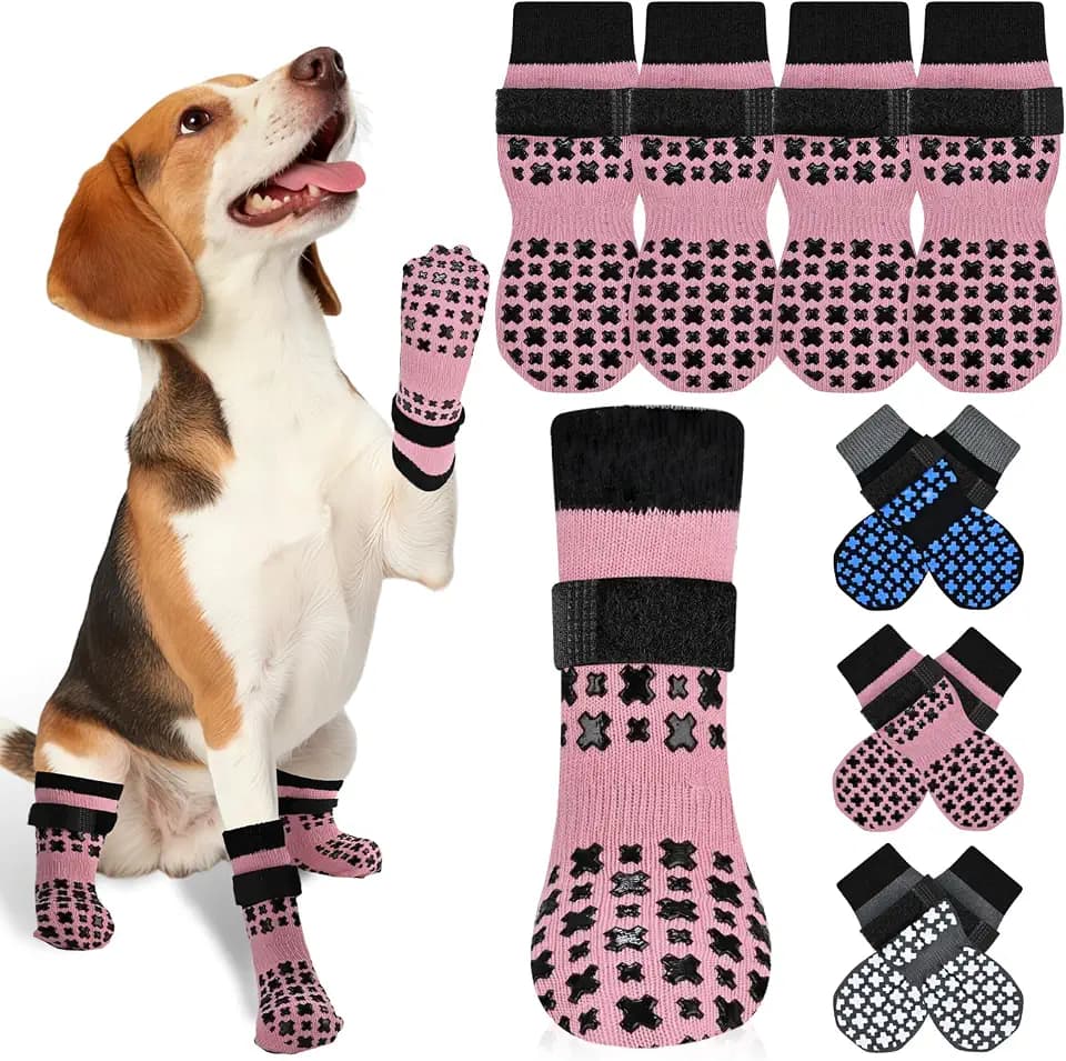 Non-Slip Dog Socks for Hardwood Floors Anti Slip Double-Sided Grippy Socks for Senior Dogs to Prevent Licking Paws, Scratching & Hot Pavement Premium Dog Paw Protector with Grippers Pink L