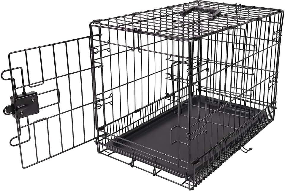 Amazon Basics Zusammenklappbarer Hundekäfig aus Metalldraht mit Bodenschale, Einzeltür, Schwarz, L 76 x B 48 x H 53 cm
