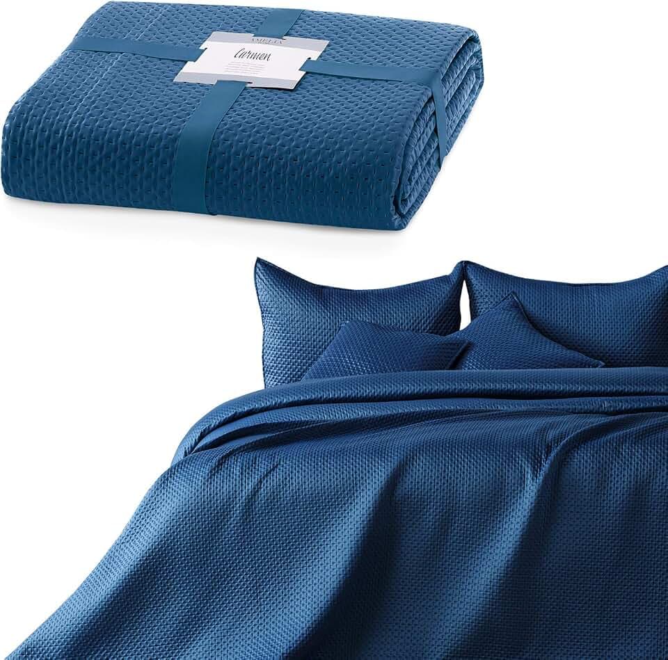 AmeliaHome Tagesdecke 200x220 cm dunkelblau Bettüberwurf zweiseitig Carmen