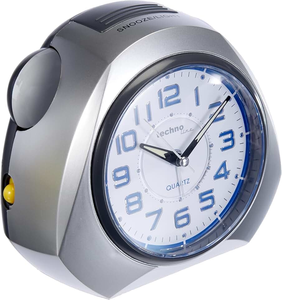 Technoline Quarzwecker Modell XXL, extra groß, schleichender Sekundenzeiger, Weckalarm mit Schlummerfunktion, beleuchtete Ziffern, Silber, 1 - Pack