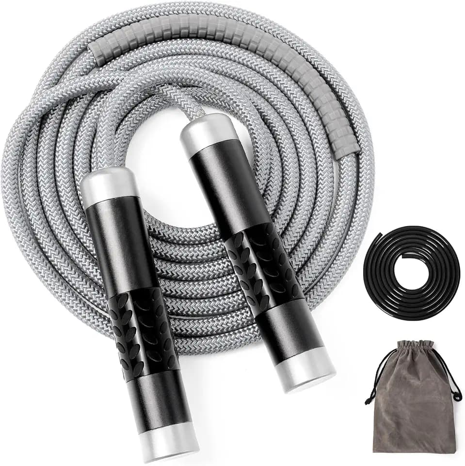 Mangodan 1LB Weighted Jump Ropes for fitness Women Men, Tangle-Free Ball Bearing Rapid Speed Skipping Jump Rope with Adjustable 9mm Cotton & PVC Cord, Aluminum Handles for MMA, Boxing, CrossFit, Weight-loss Workouts
