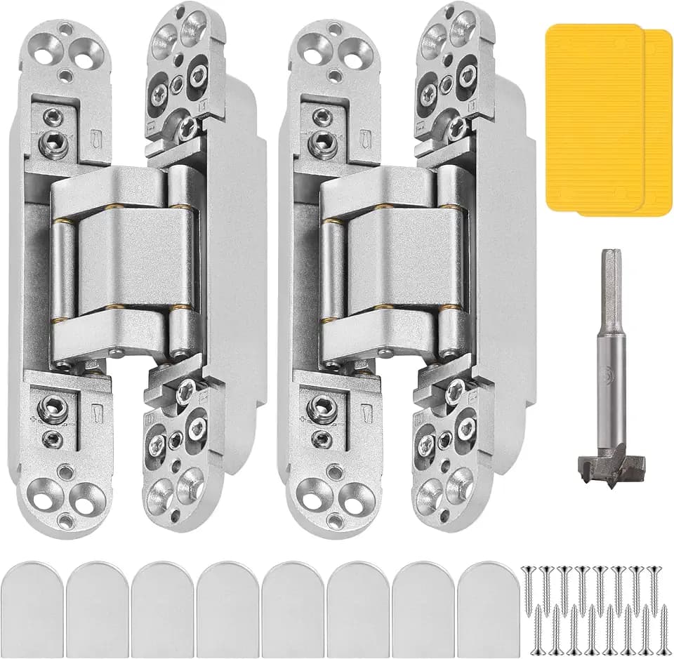 6-Inch Invisible Door Hinges, Heavy-Duty Concealed Hinge for Wood Doors, 3-Way Adjustable, 180° Opening, Solid Zinc Alloy, 88 lbs Load-Bearing, Silver Finish, 2 Pack