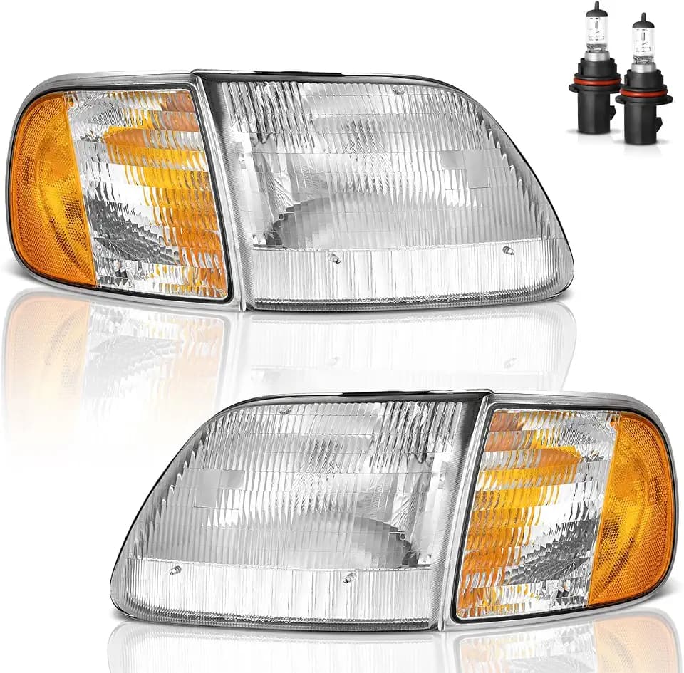 WEELMOTO Headlight for 1997-2003 F150/F250/Expedition W/Bulbs Halogen