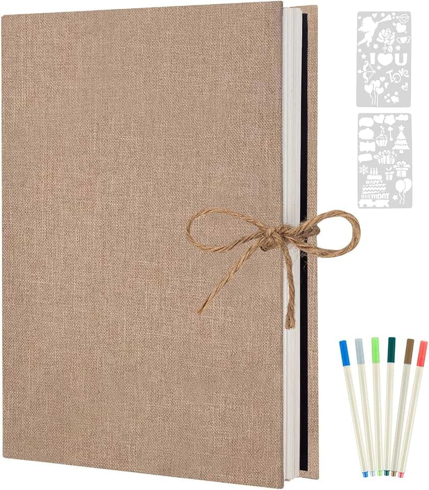 AIOR Fotoalben Selbstklebend 60 Weißen Seiten, Fotoalbum zum Selbstgestalten, Album Fotobuch DIY Scrapbook, Leinenbezug Fotobuch für Familien Hochzeit (Beige)