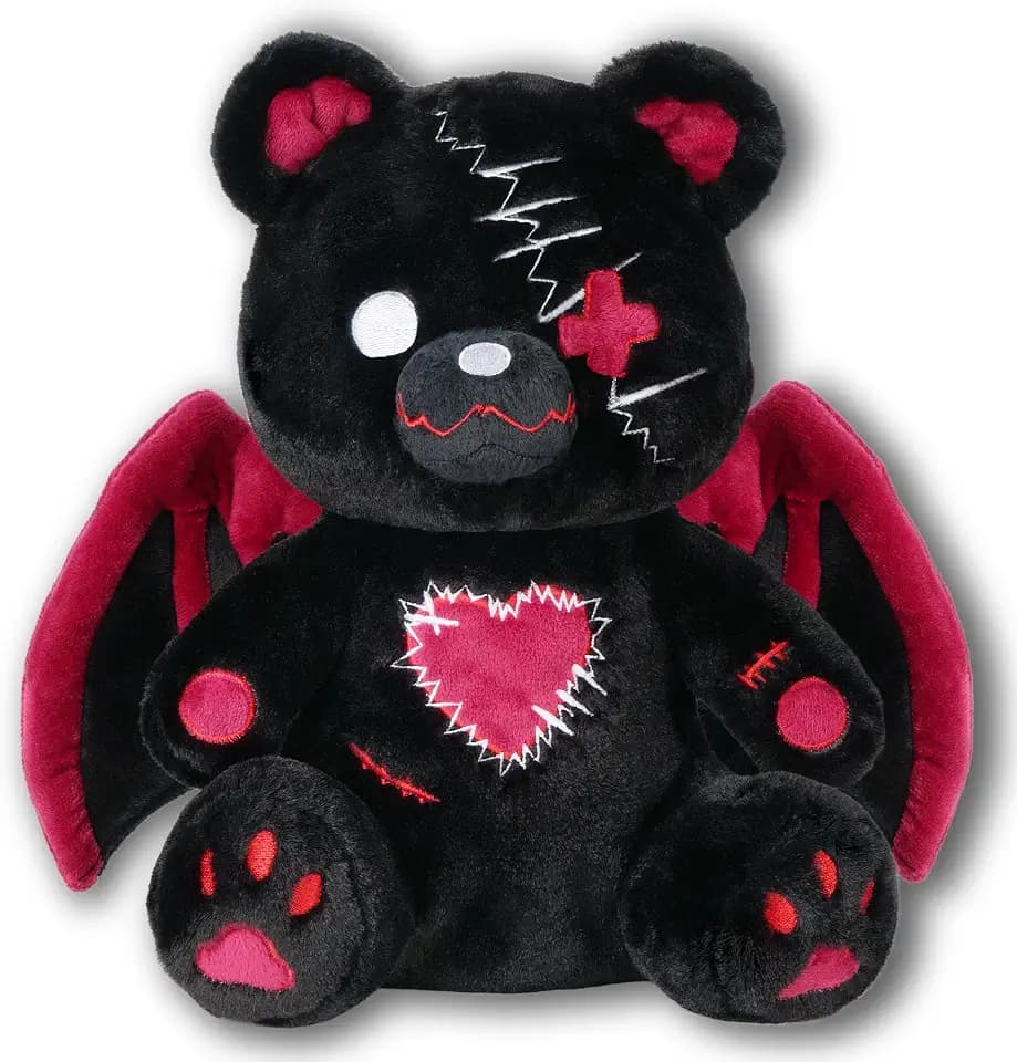 PHITECUS Emo Gothic Bear Plush with Wings - Cute Creepy Plushie, Perfect Anxiety Stuffed Animal Gift for Teens and Adults (Ghotic Bear Plushie)