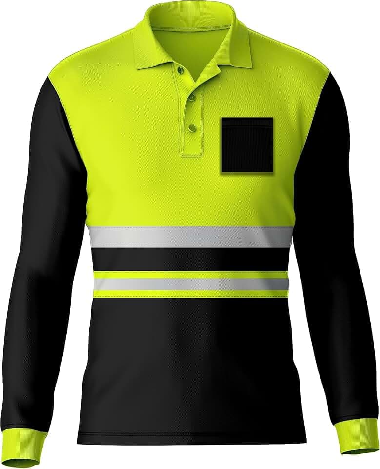 Herren-Poloshirt, hohe Sichtbarkeit, reflektierendes Band, hohe Sichtbarkeit, Arbeitskleidung, langärmelig, kontrastierendes T-Shirt