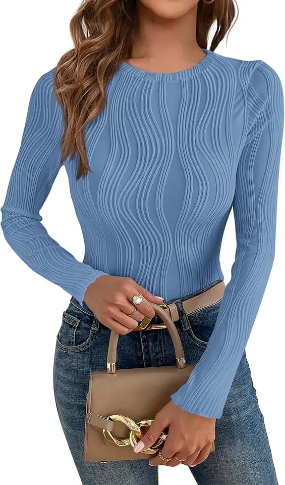 PRETTYGARDEN Womens Fall Fitted Textured Knit T-Shirts