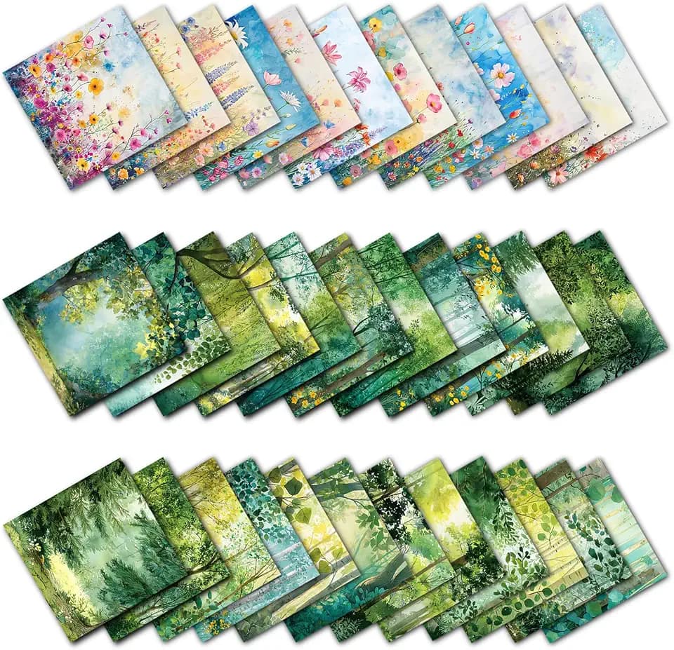 36 Blatt Grün Wald Scrapbook Papier Blumen Muster, Wald Scrapbooking Papier, 15x15cm Scrapbook Zubehör Dekorpapier, Baum Blumen Motivpapier, Decoupage papier für Journal Scrapbooking Fotoalbum