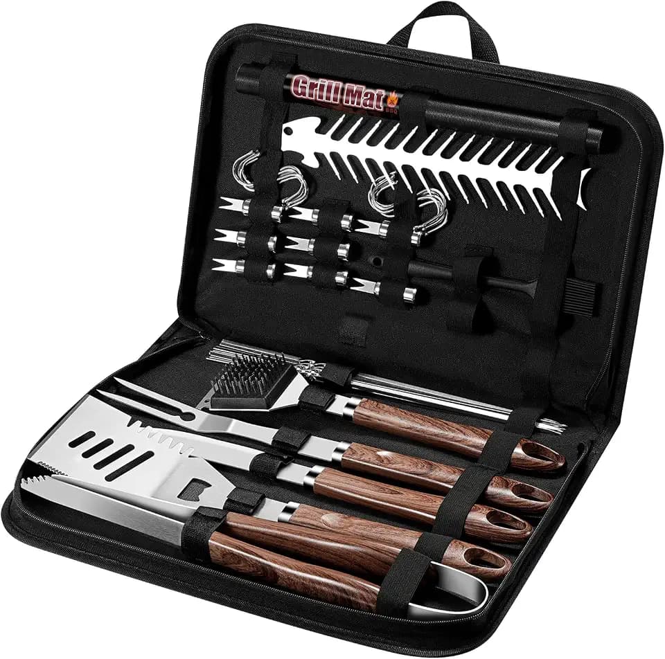 Nuovoware BBQ Grillwerkzeug-Set, 38Pcs Grillen Zubehör Duty Edelstahl Zange, Spatel, Grill-Zubehör-Kit Aufbewahrungstasche für Outdoor-Camping, Hinterhof, BBQ Utensilien Geschenk für Männer, Braun