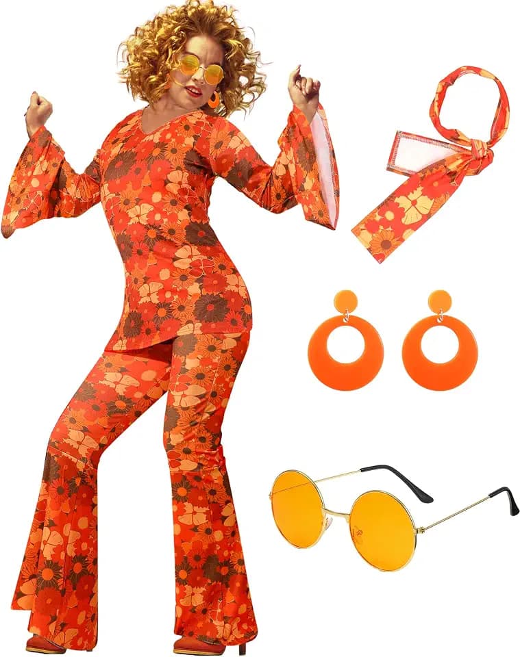 Leumoi 6 Pcs 60s 70s Disco Outfit Women Hippie Costume