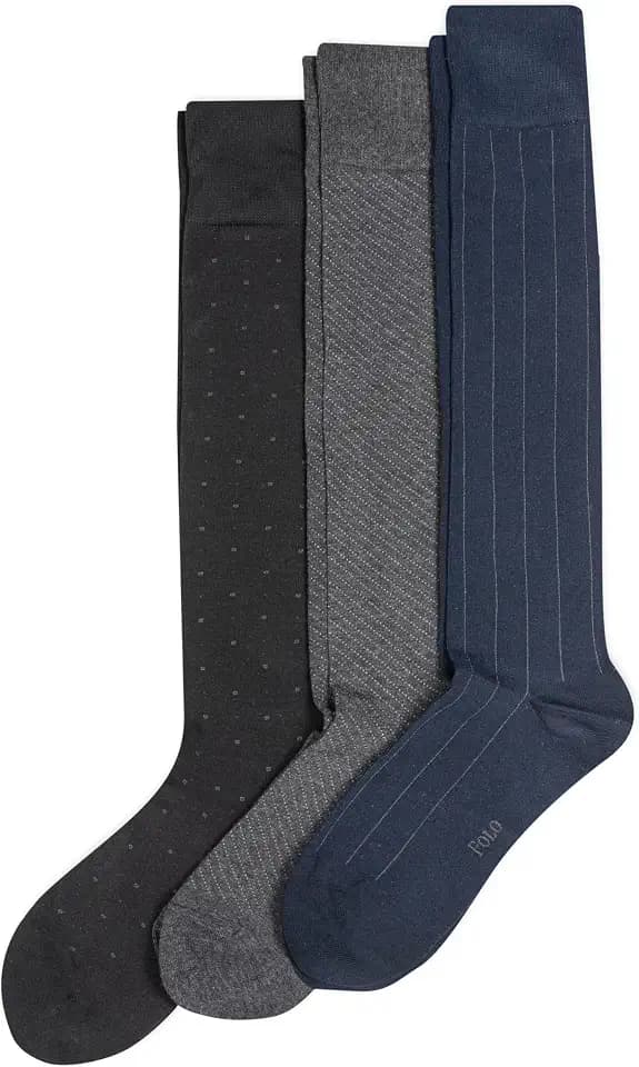 POLO RALPH LAUREN Men's Assorted Pattern Dress OTC Socks, 3 Pairs