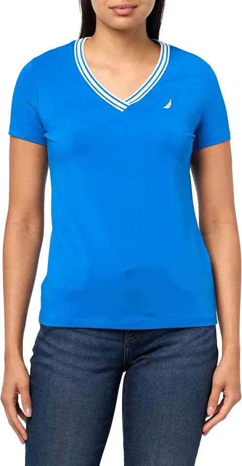 Nautica Women's Solid V-Neck Short Sleeve T-Shirt Shirt