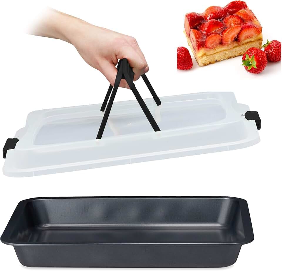 Relaxdays Backblech mit Deckel, 3in1 Kuchen Transportbox, schwarz