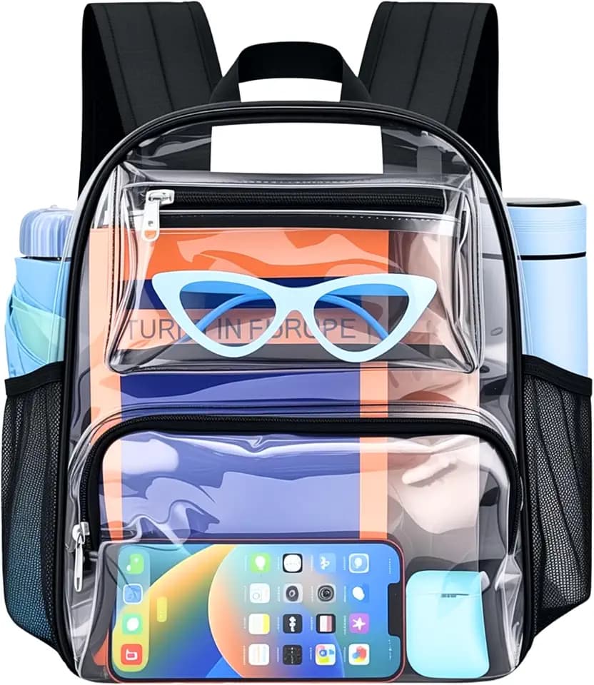 Bagenius Clear Backpack Stadium Approved 12x6x10, Black