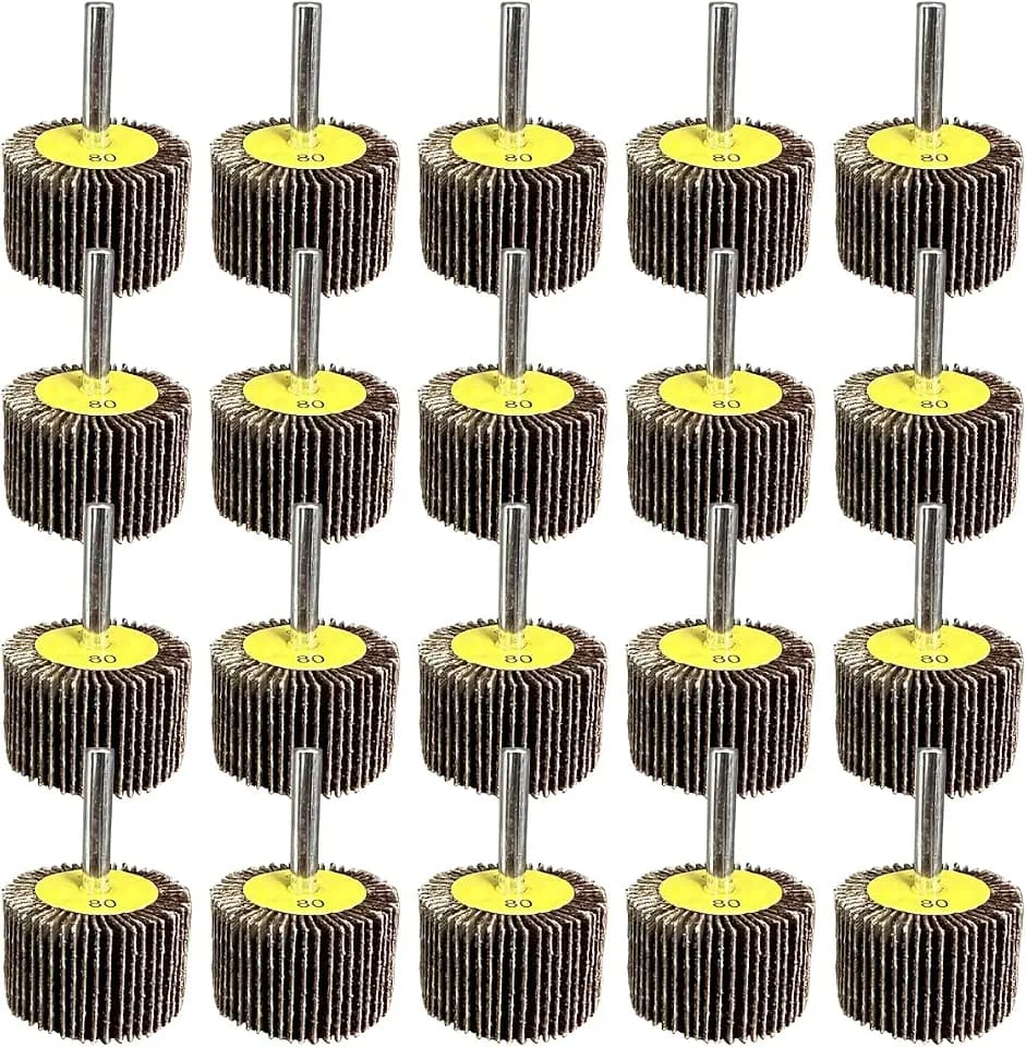 FEIHU 20 Stück Lamellenschleifer,Schleifköpfe,Fächerschleifer set 40X25x6MM. Die Schleifscheibe eignet sich zur Reinigung von Rost/Schweißgraten.Passend für alle Elektro- / Drehwerkzeuge,Körnung 80