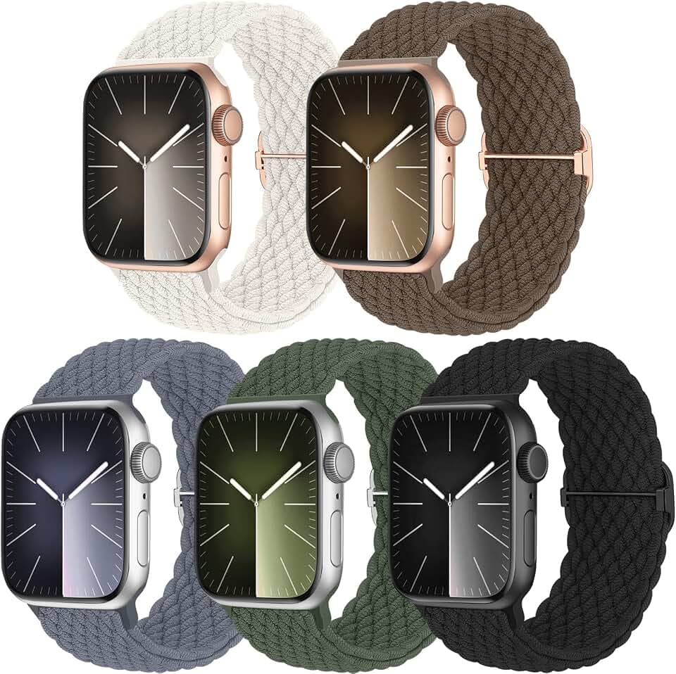 chinbersky 5 Pack Solo Loop Armband Kompatibel mit Apple Watch Armband 45mm 44mm 42mm 41mm 40mm 38mm,Verstellbares Dehnbare Nylon Sport Band für iWatch Ultra Series 11/10/9/8/7/6/5/4/3/2/1/SE