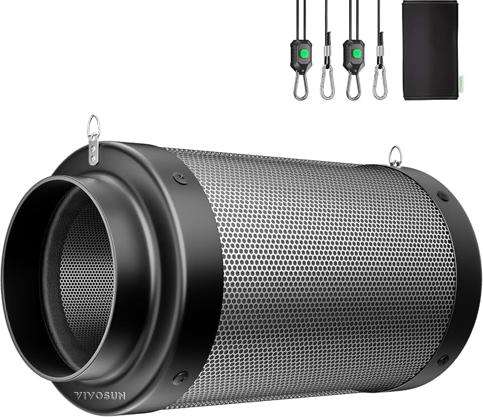 VIVOSUN Aktivkohlefilter 150mm/6 Inch, Kohlefilter zur Geruchskontrolle mit Australischer Aktivkohle inkl. Vorfilter für Rohrventilator Growzelt Growbox Indoor, Schwarz