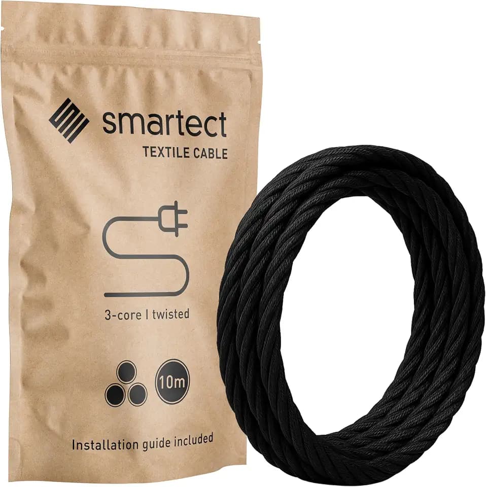 smartect Textilkabel gedreht 3-Adrig (3 x 0.75 mm²) Schwarz, 10 Meter
