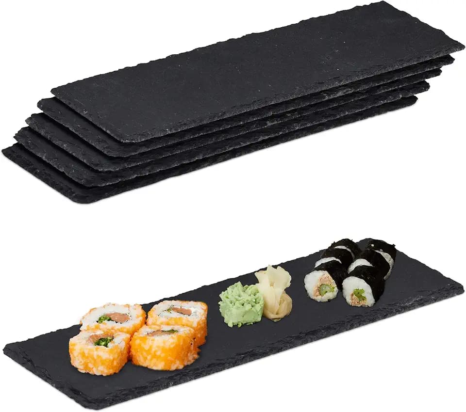 Relaxdays 10027829, Schiefer Servierplatten Anthrazit